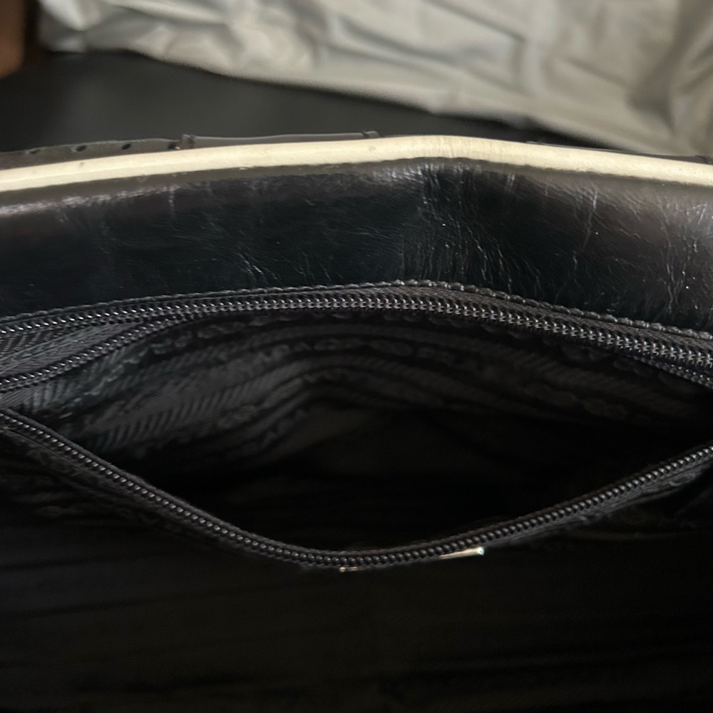 Rare vintage PRADA 'Vitello Drive' Black Leather Bowling Bag modeled by Gisele - Picture 11 of 16